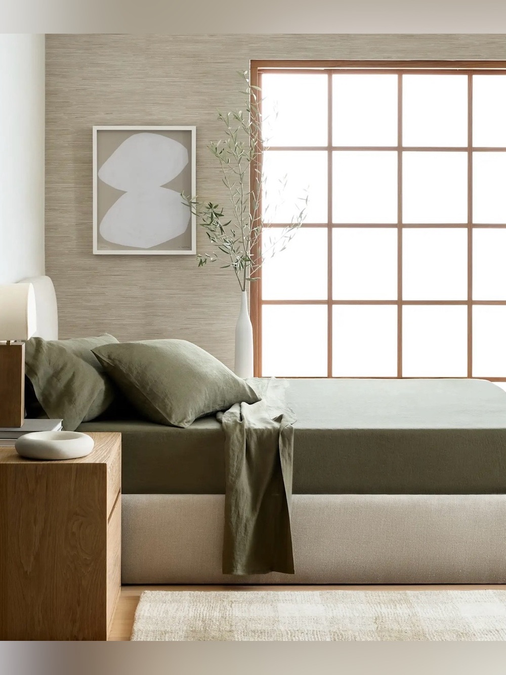 NWT Quince European Linen 4 Piece Sheet Set, Queen (Dusty Olive)